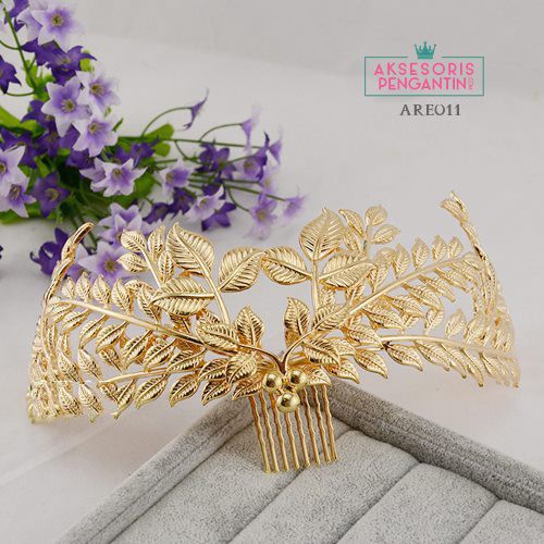 [PRODUK FAVORIT] HEADPIECE WEDDING AKSESORIS PENGANTIN TIARA BANDO GOLD ARE011