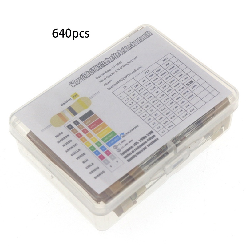 Btsg1/6w 5% 640pcs 64harga 1R - 10MR Resistor Film Karbon Aneka Kit Set