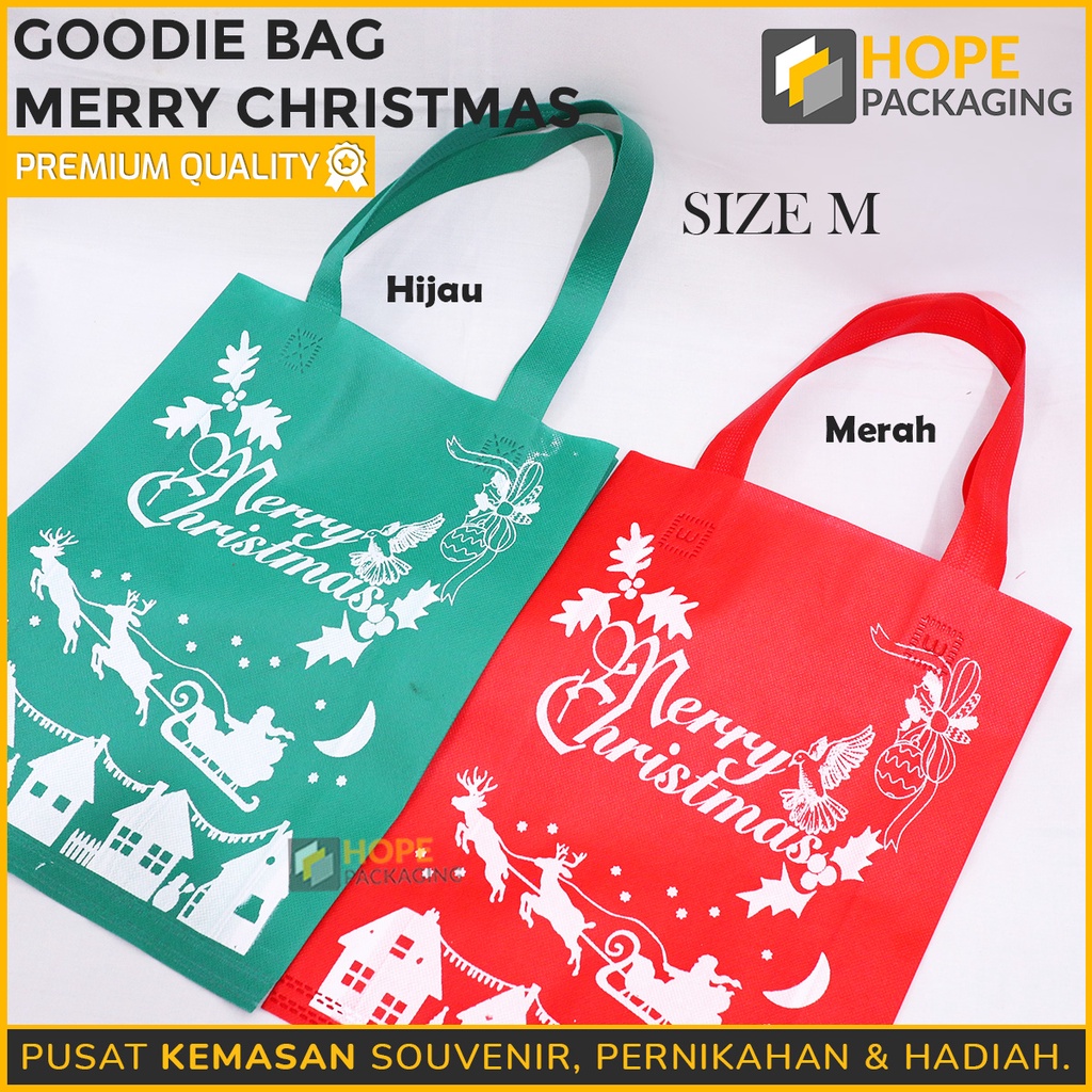 Tas spunbond edisi NATAL 34.5x25cm dan 39.5x29.5cm Merah / Hijau