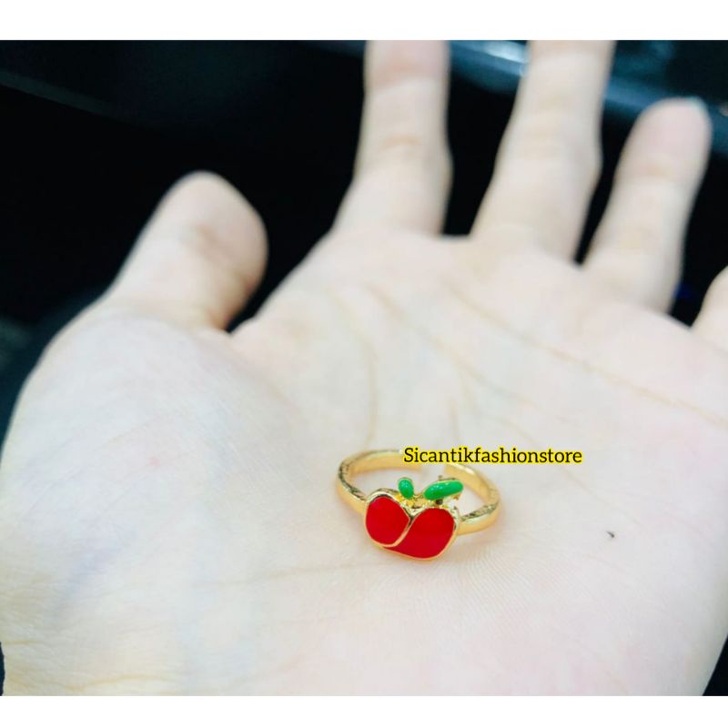 Cincin Titanium Anak Anak Motif Apel Warna Merah Terbaru Terlaris Anti Karat Tidak Luntur Cincin Anak Kekinian