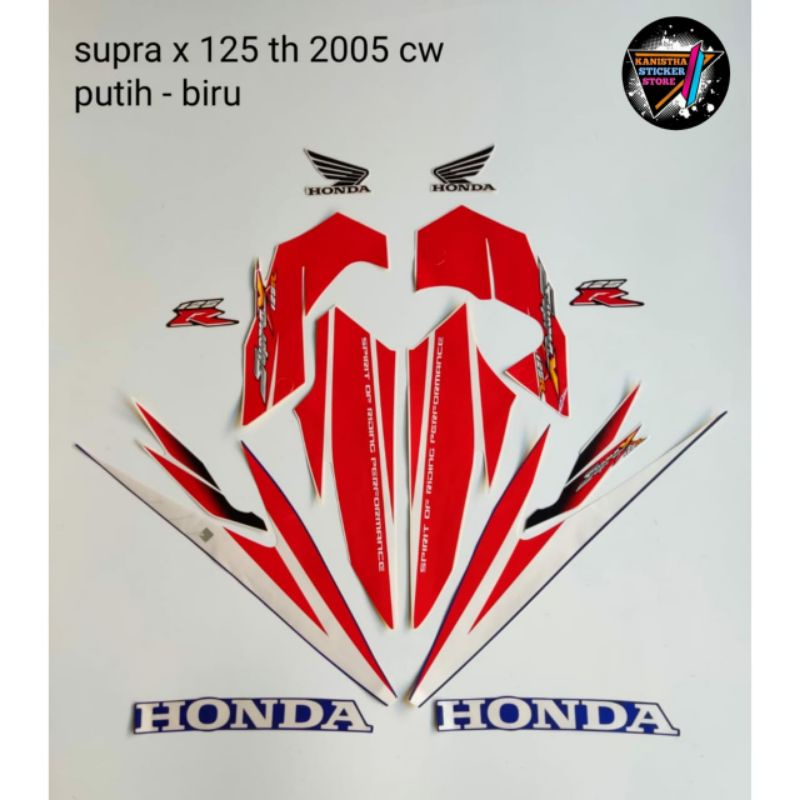 Striping honda supra x 125 CW tahun 2005 warna putih biru, striping list body motor honda supra x 12