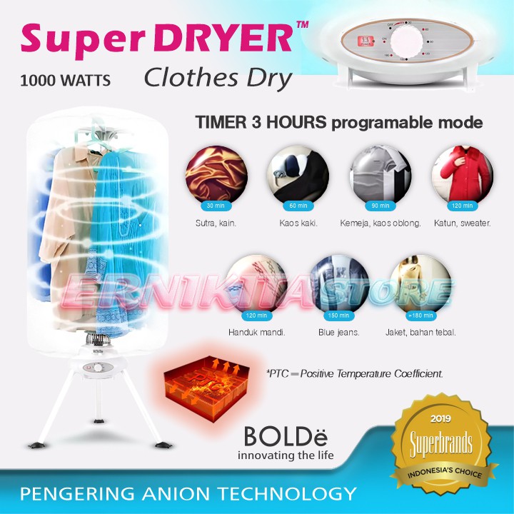 BOLDe SUPER DRYER - Jemuran Listrik Alat Pengering Baju