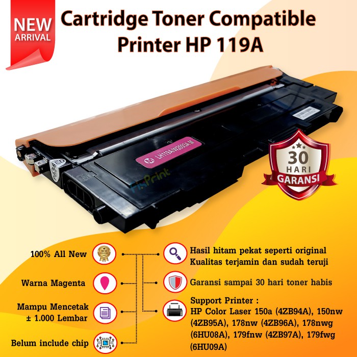 Cartridge Toner Compatible 119A - Printer HP Color Laser 150a 150nw MFP 178nw 179nw 179fnw 179fwg