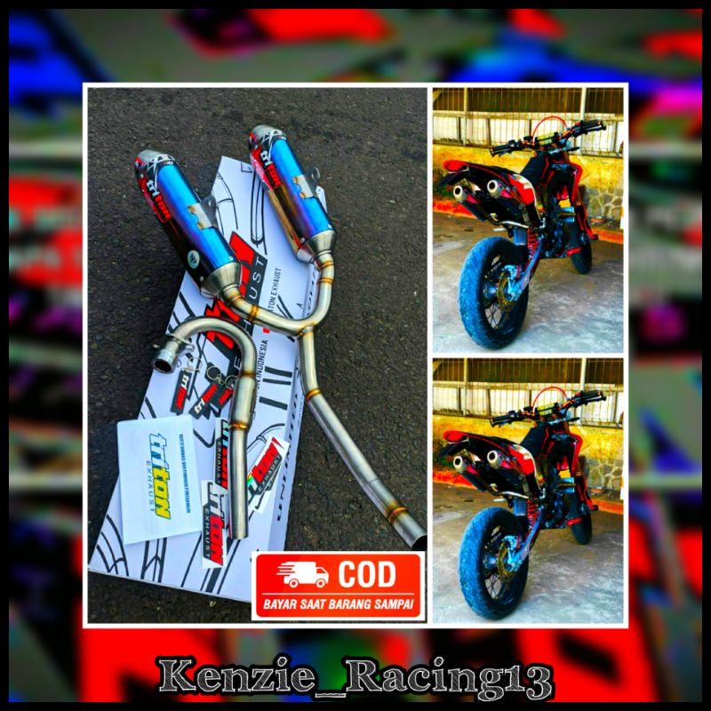 Knalpot Crf150 Crf150L Triton Exhaust Cr-5 Double Muffler Garansi Seumur Hidup