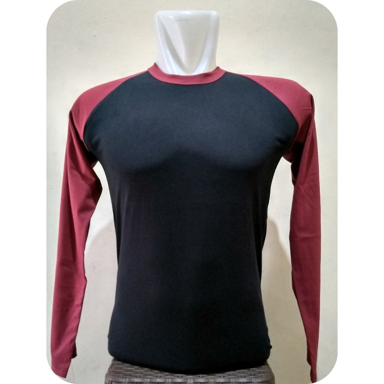 Kaos Raglan Hitam Merah Maroon Panjang