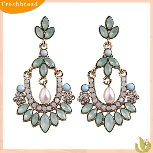 Terlaris Women Flower Chandelier Earrings Acrylic Rhinestone Faux Pearl Ear Stud Jewelry