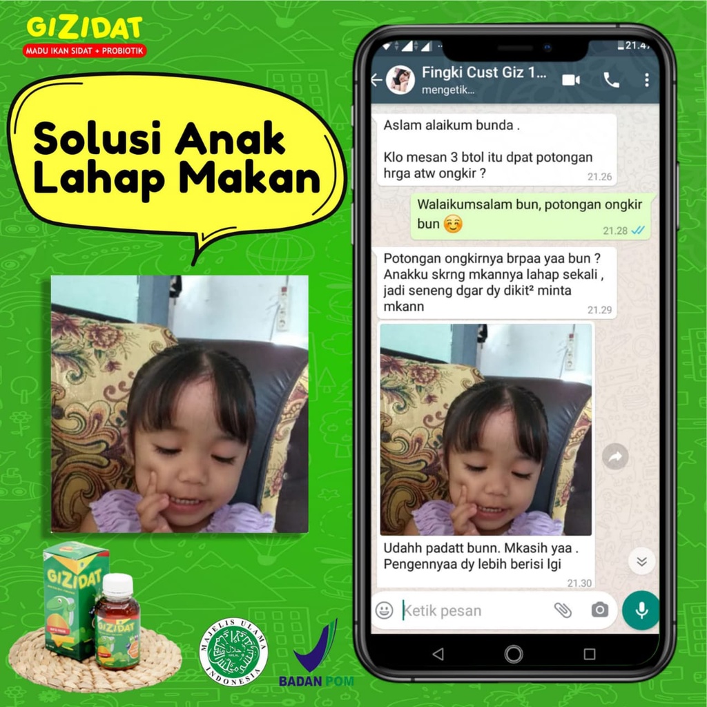 Gizidat Madu Gemuk Anak - Multivitamin Nutrisi Penambah Nafsu Makan &amp; Berat Badan Tingkatkan Daya Tubuh Lancarkan Pencernaan Ekstrak Ikan Sidat Original Isi 130ml