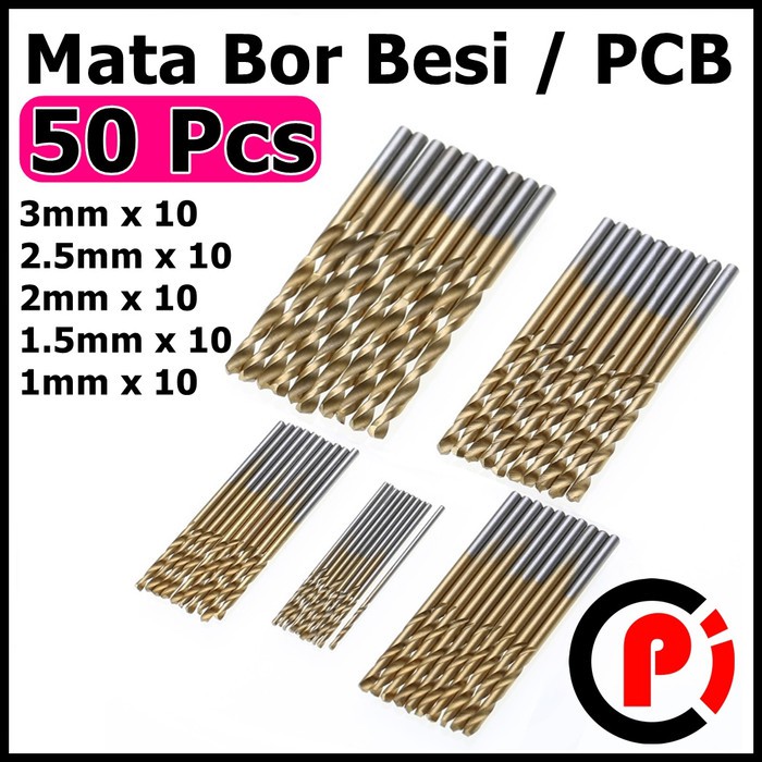 Mata Bor Besi PCB Drill Bits Titanium Coated 5 Jenis x 10 Total 50 Pcs