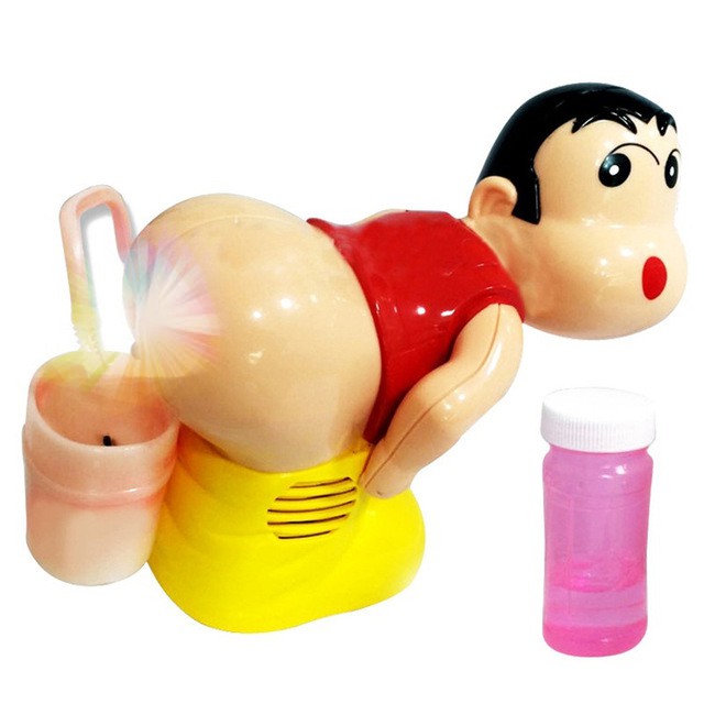 Mainan Balon Sabun Otomatis Bubble Gun LED Model Sinchan