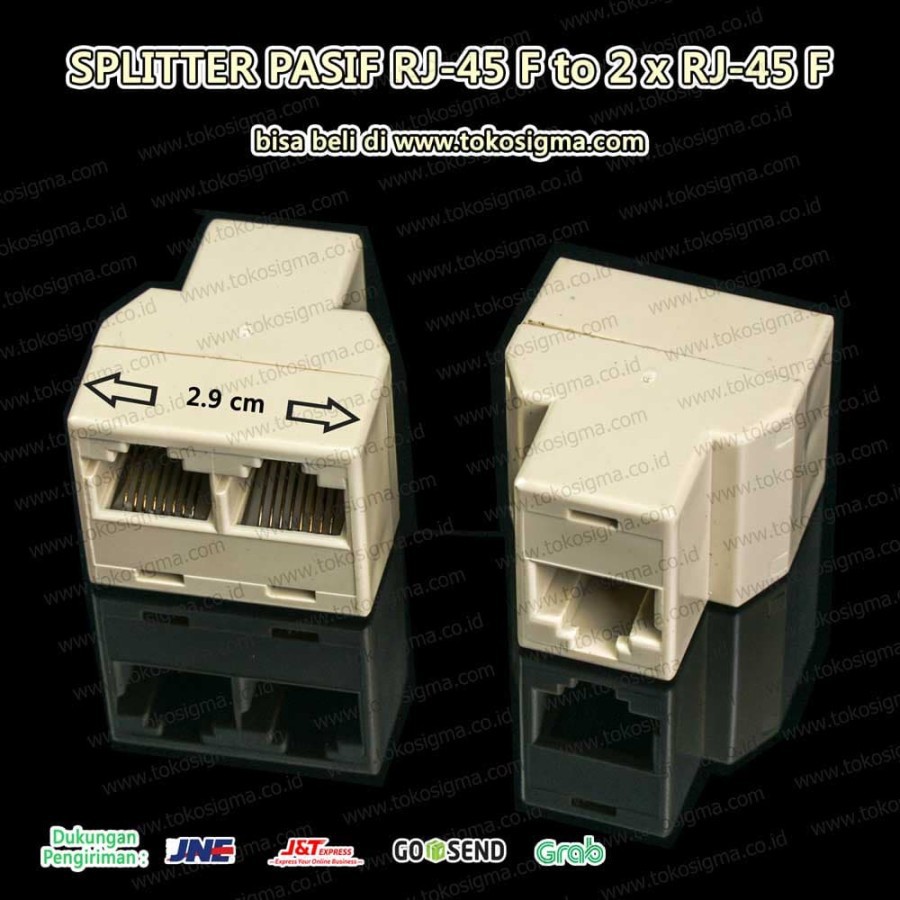 2 PCS T CABANG SPLITTER PASIF 1F-2F LAN PORT PLUG RJ-45 FEMALE TO 2x RJ-45 F