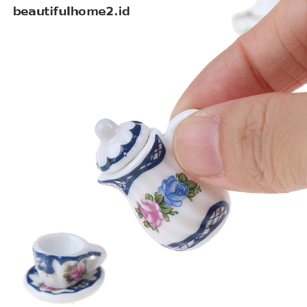 (Beautifulhome2.Id) 15pcs / Set Mainan Miniatur Cangkir Teh Porselen Motif Bunga Untuk Aksesoris Rumah Boneka 1: 12