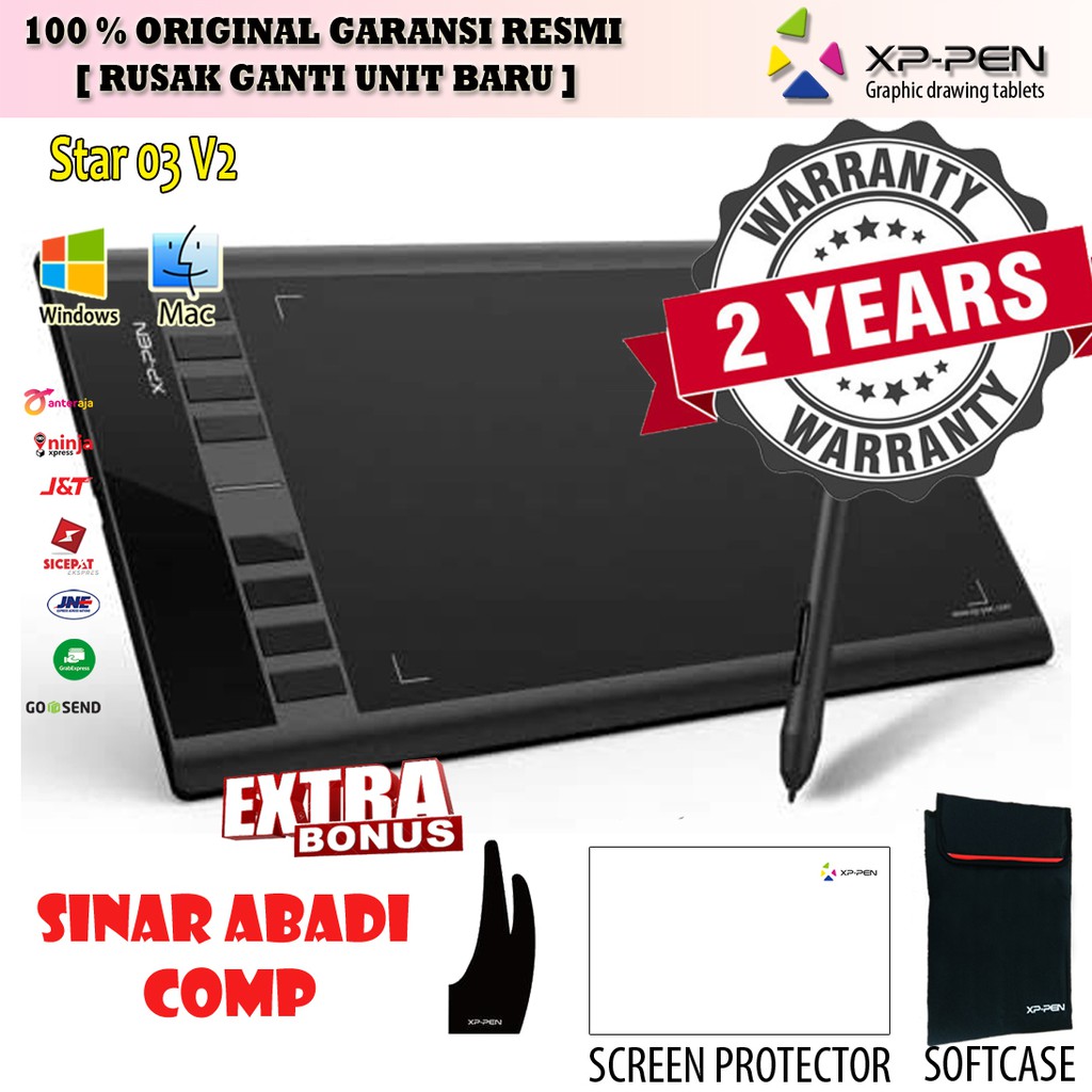 XP Pen Star 03 Pro V2 Drawing pen tablet 8192 pressure level bonus lengkap