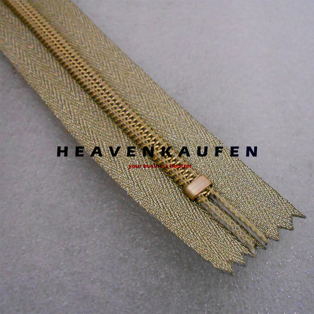 Resleting Zipper Busana 25 cm Coil Warna Gold Sangat Muda Blink Blink