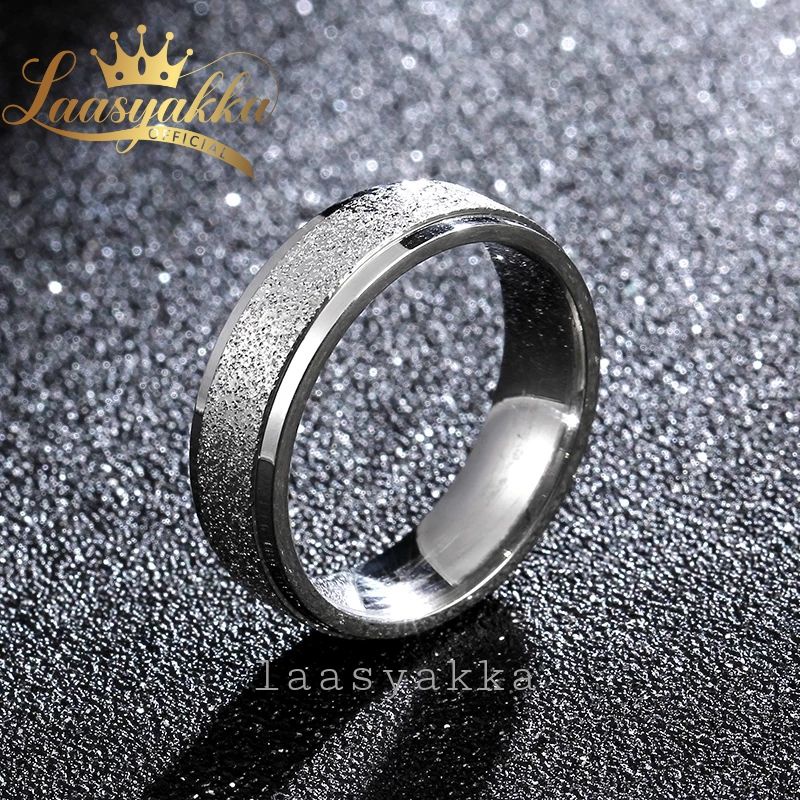 Cincin Titanium Pria Wanita silver putih perak pasir polos cowok cewek keren murah asli anti karat l
