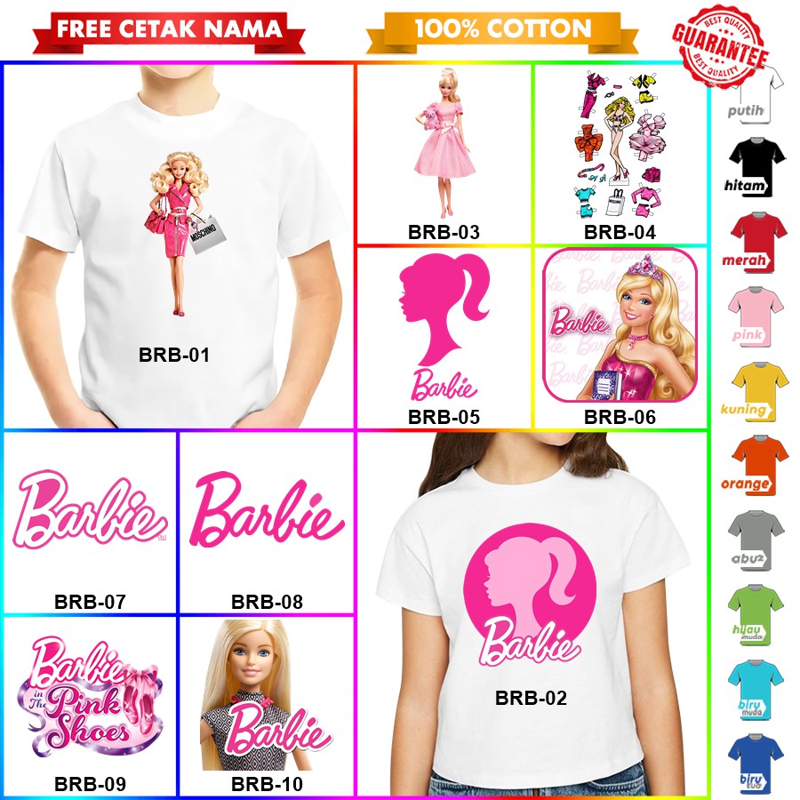 [FREE NAMA!!] Baju Kaos COUPLE  ANAK DAN DEWASA BARBIE BANYAK MOTIF