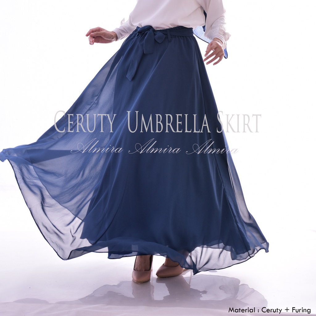 Rok Sifon Panjang Wanita Muslimah Chiffon Ceruti Umbrella Skirt Griyaraditya Almira