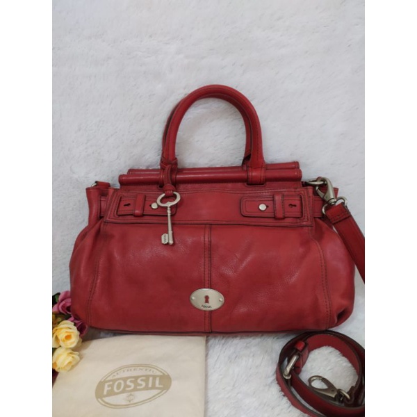Fossil Vintage Maddox Bar Satchel Crossbody Red Authentic