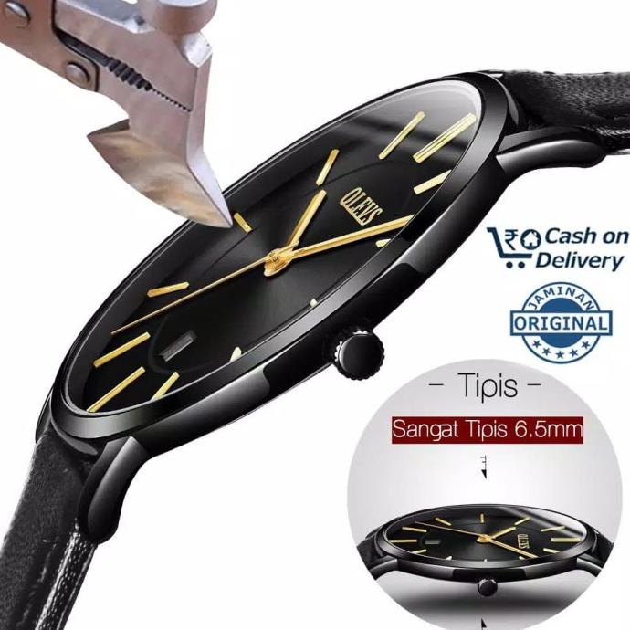 Jam Tangan Pria OLEVS Original Ultra-Tipis Kulit Anti Air