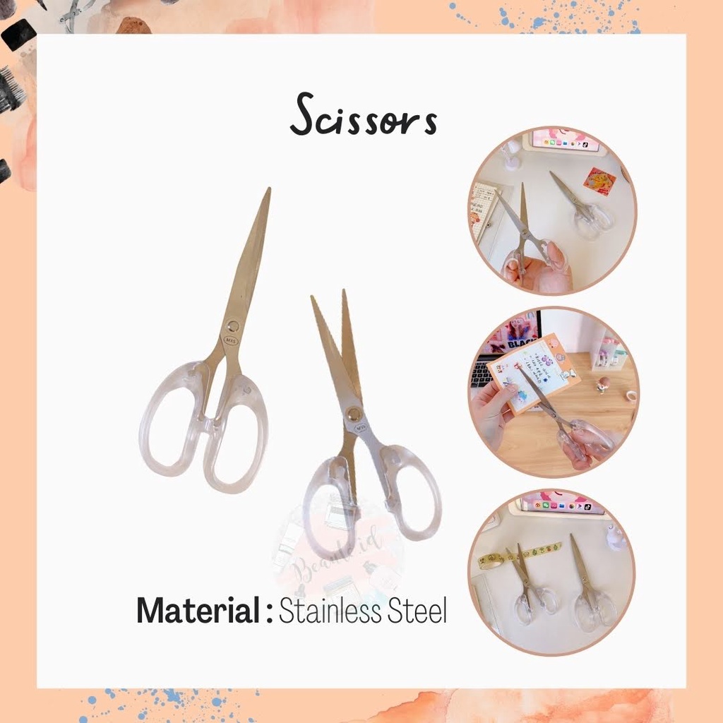 Gunting Aesthetic Korea Style Gunting Kertas Karton Alat Potong Benang Serbaguna Gunting Sekolah Kantor Rumah Minimalis Kuat Tajam Berkualitas Stainless Steel Transparant Scissors Office Home School