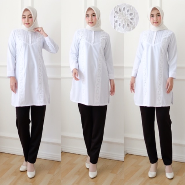 Seenaoutfit - Tunik Matahari AMH 004 Atasan Tunik Baju putih tunik wanita muslim muslimah pakaian ke