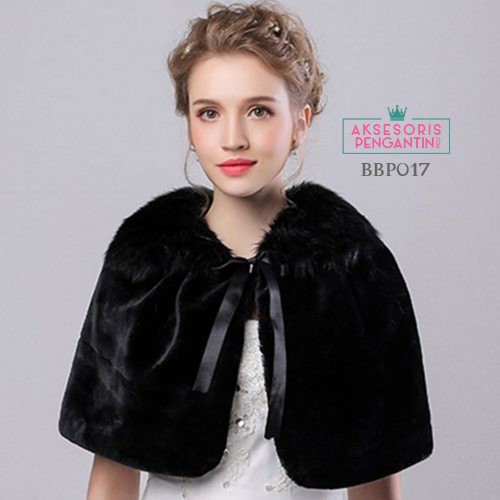 [PRODUK TERLARIS] AKSESORIS WEDDING BOLERO KARDIGAN BULU BLUDRU HITAM BBP017