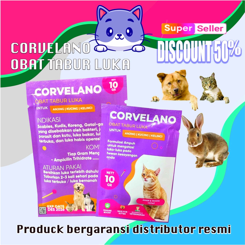 Obat Kucing Obat Luka Infeksi Kucing Obat Tabur Luka Kucing Anjing Kelinci dan Hewan CORVELANO