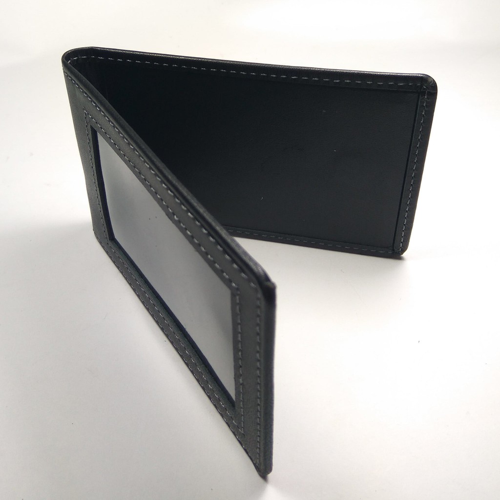 dompet ID card holder kulit asli warna hitam model selip saku magnet