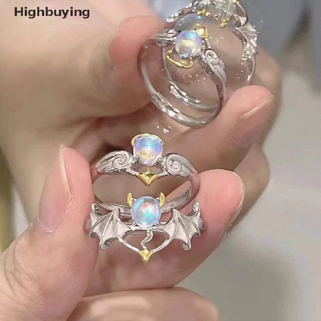 Hbid 2022 Cincin Pasangan Warna Silver Dengan Moonstone Untuk Priawanita