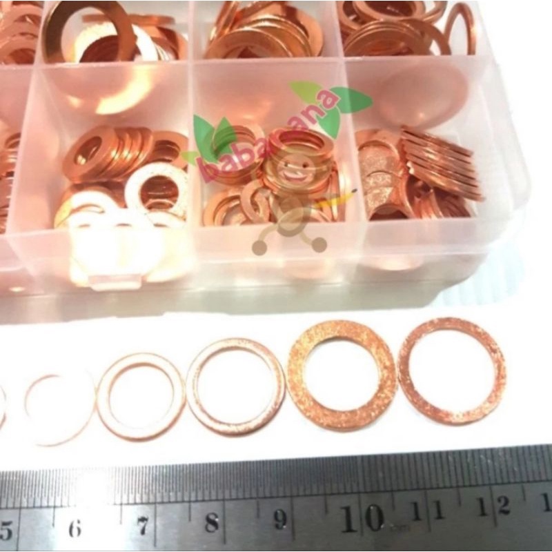 200pcs brass cooper seal ring cincin rata flat washer set kit box