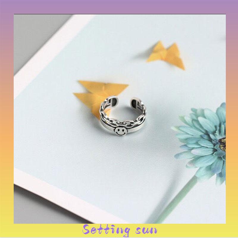 2pcs/set Cincin Rantai Yang Dapat Disesuaikan Modis Desain Wajah Tersenyum Multi-fungsi TN