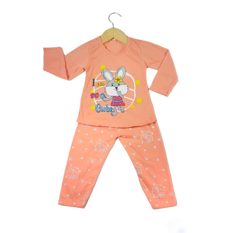 SETELAN SIKUNING PAKAIAN BAJU ANAK PEREMPUAN 2-7 TAHUN MOTIF RABBIT SO CUTE