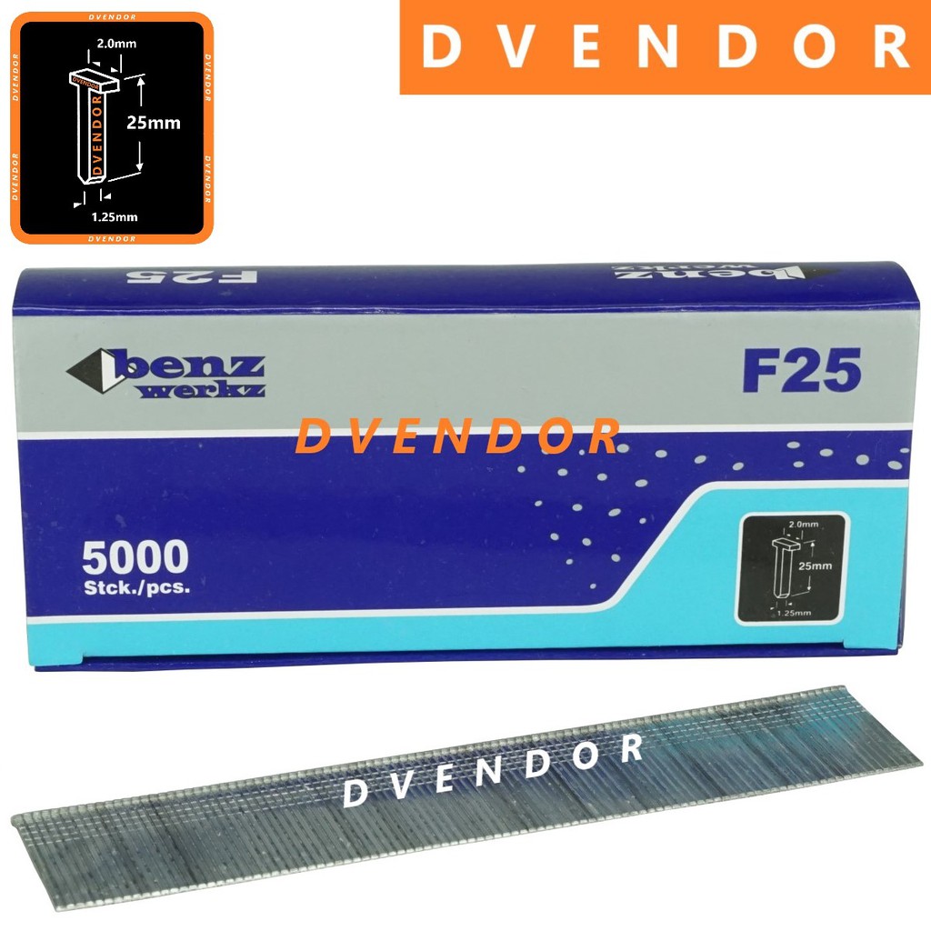

ISI PAKU TEMBAK F25 REFILL AIR NAILER NAIL GUN F 25 BENZ WERKZ LURUS 5000 PCS STAPLES STAPLER F-25