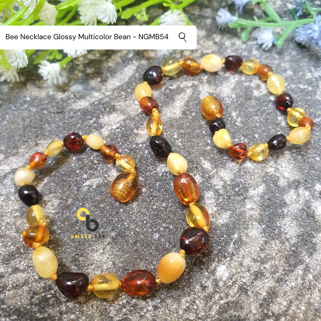 Set Kalung Gelang Amber Lithuania Bayi &amp; Anak Tumbuh Gigi Premium Glossy Beans Multicolor SNBMR54127
