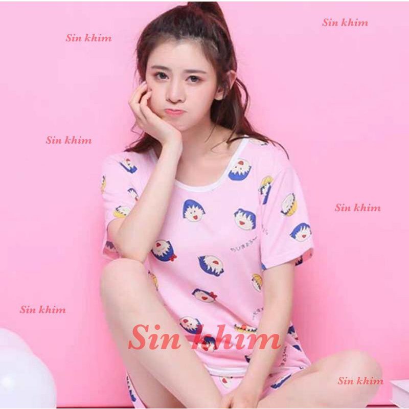 Baju tidur wanita import piyama sleepwear motif pink