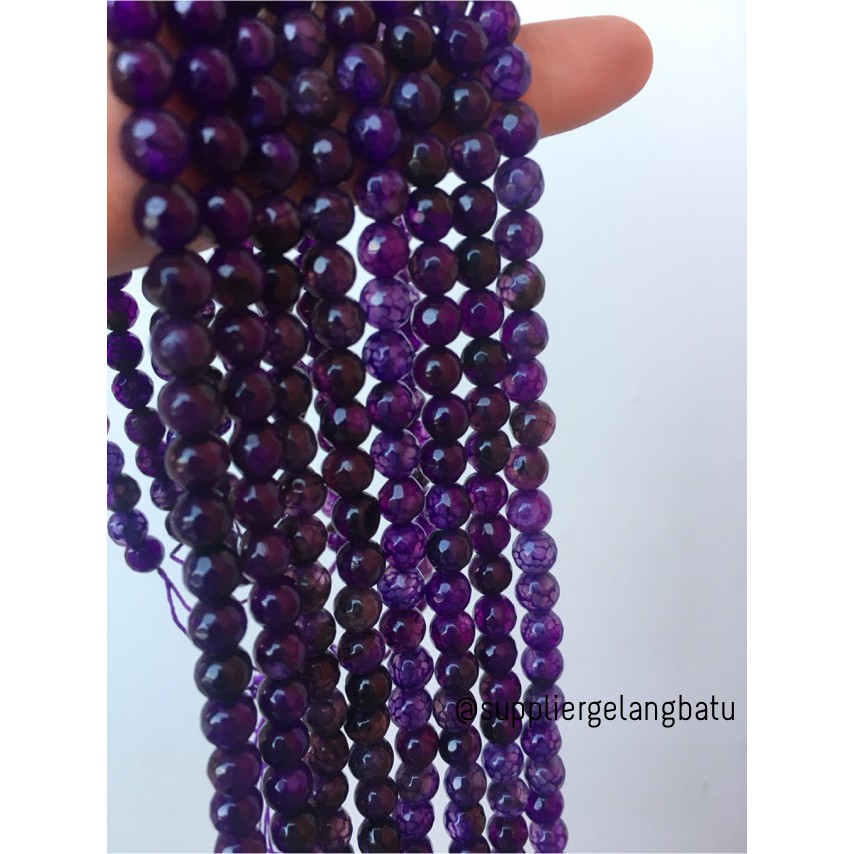 Batu kecubung serat FACET 6mm CUTTING purple amethyst bahan premium amatis amethys kasual korean