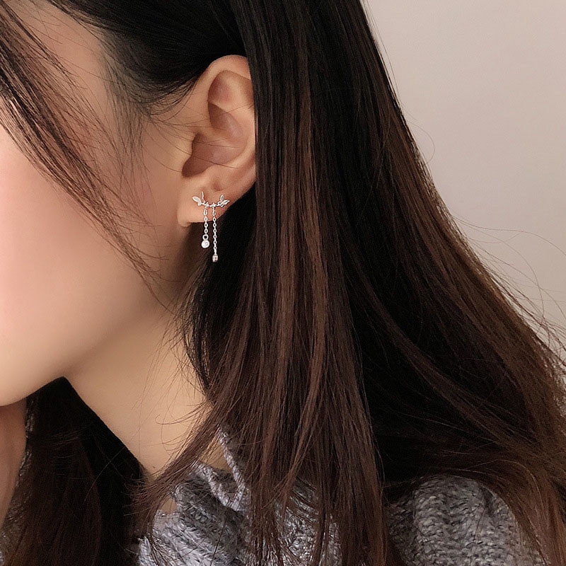 Anting 925 Silver Needle Bentuk Kupu-Kupu Hati Aksen Berlian Imitasi Untuk Wanita