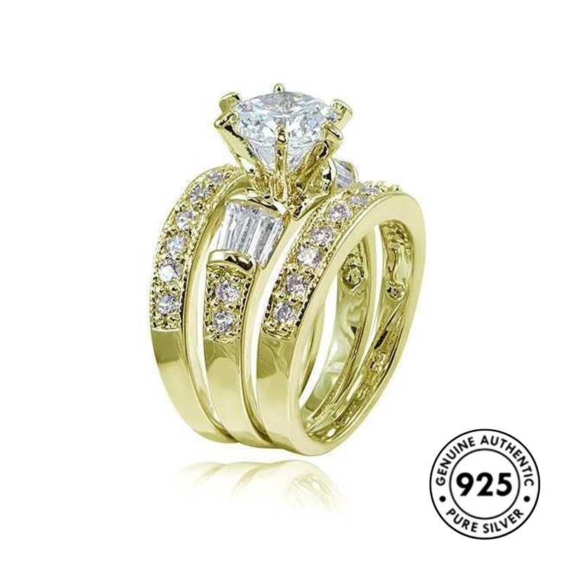 Set Cincin S925 Silver Hias Berlian Gaya Elegan Untuk Wanita