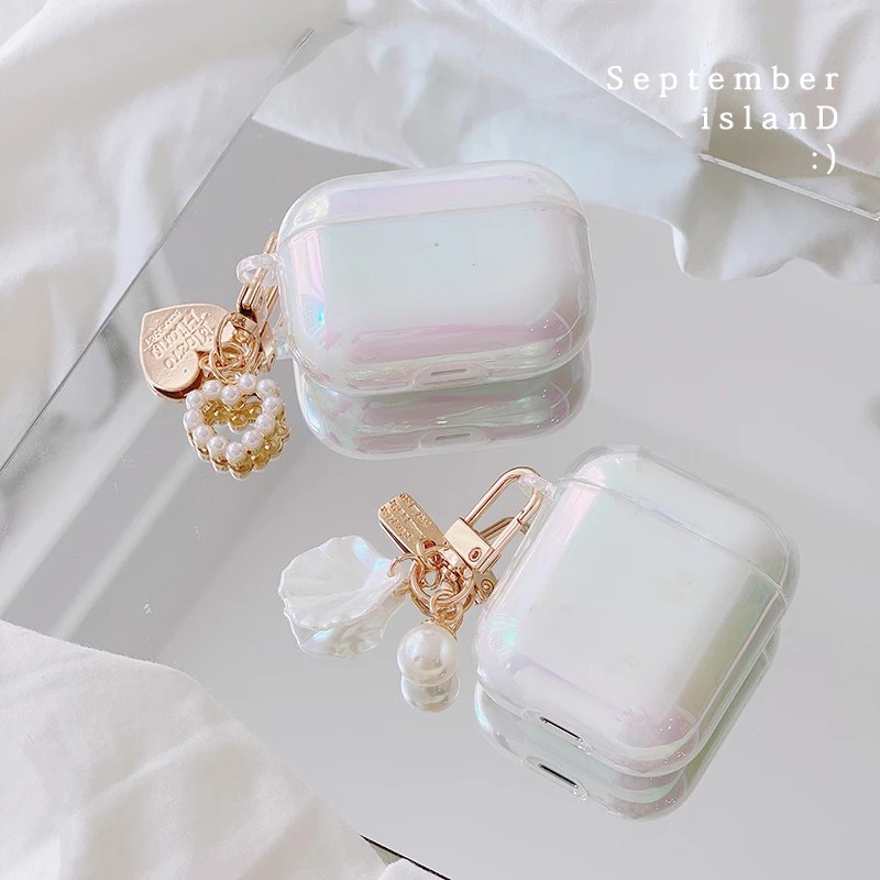 Casing Hardcase Apple Airpods 1 2 3 Pro Gambar Hati 3d Aksen Mutiara