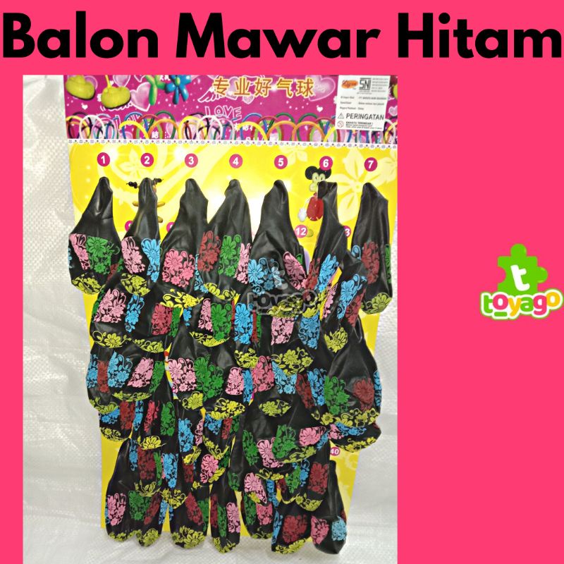 Balon Motif Hitam Batik/Hitam Mawar Isi 40 Pcs Grosir Murah