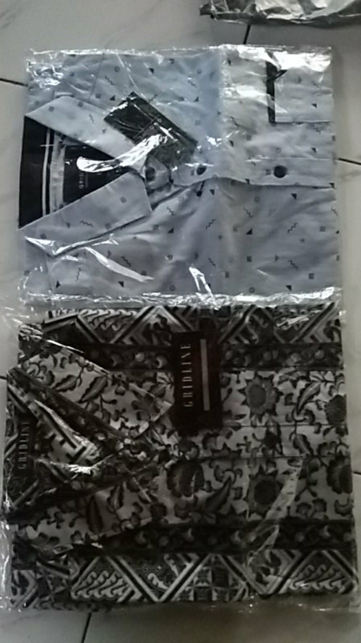 [gridline - R088] Kemeja Batik Pria Katun Lengan Pendek Regular Abu Putih Hitam Pastel