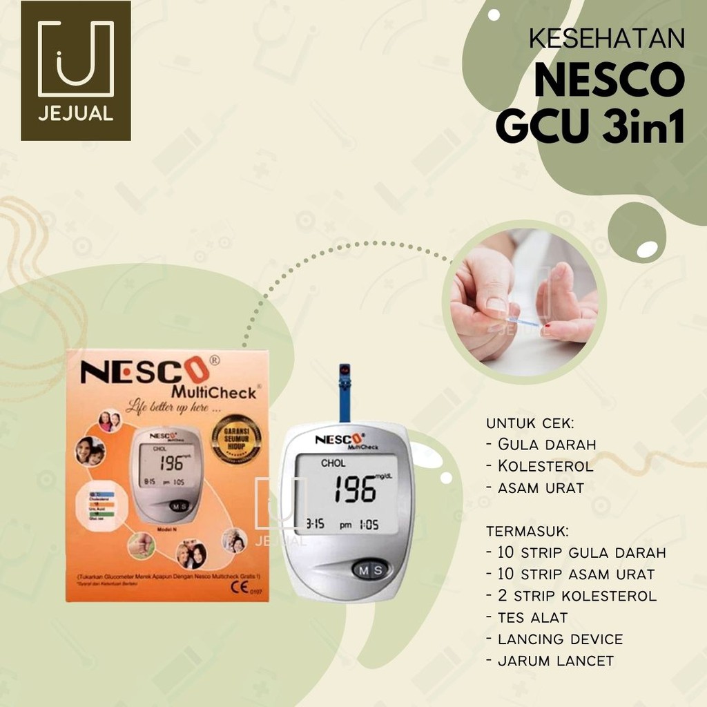 NESCO GCU Alat Tes Glucose/Gula Darah/Colestrol/Kolestrol/Urid Acid/Asam Urat MultiCheck Test 3 in 1 Lengkap