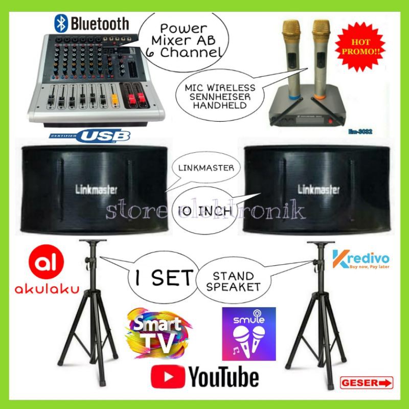 Paket Karaoke Linkmaster 10 Inch Power Mixer 6 Channel Mic Wireless