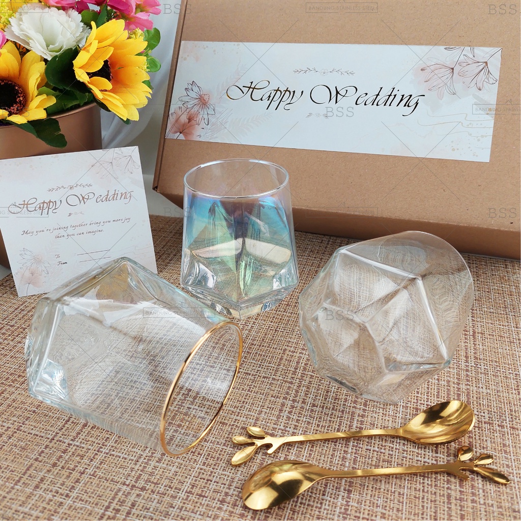 Hampers gelas kaca cantik wedding kado hadiah gift parcel sendok aesthetic