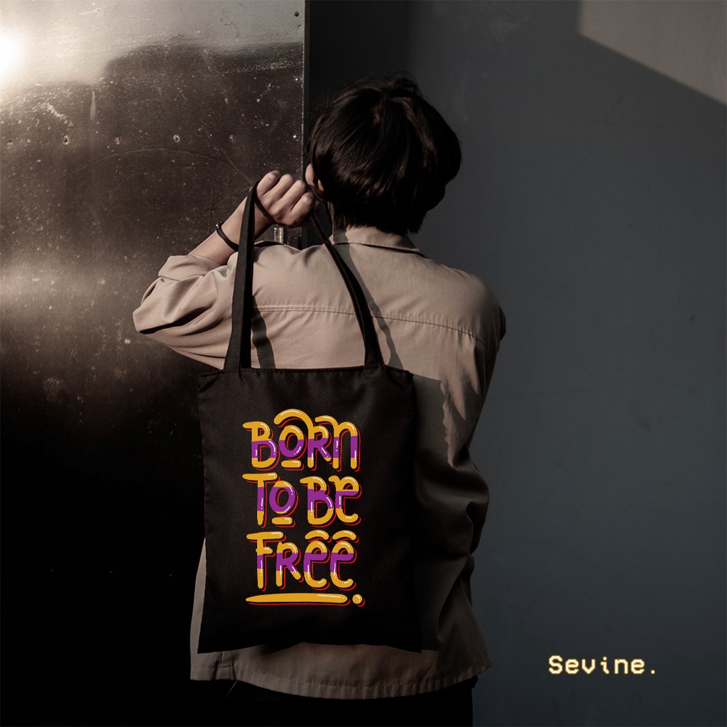 Sevine Totebag Tas Wanita Tote Bag Resleting Quote Black Series - BTB6