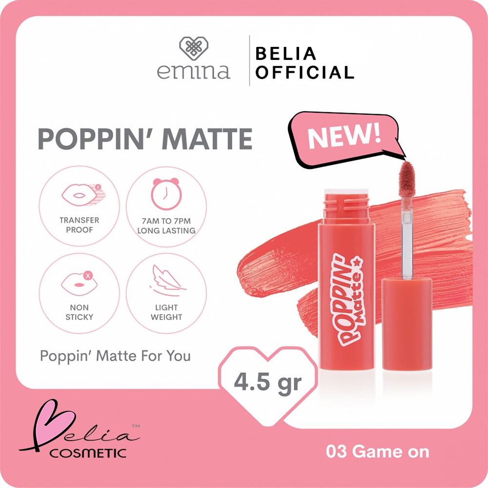 ❤ BELIA ❤ EMINA Poppin Matte 4.5 g | Lip Matte (✔BPOM)