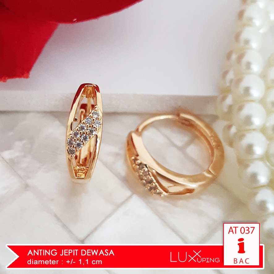 AT 037 Anting Cetik Dewasa Permata Zirkon Perhiasan Yaxiya Lapis Emas 18K Aksesoris Bundar Bulat Luxx Xuping