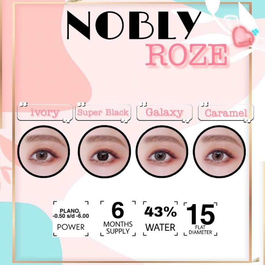 Softlens NOBLY IDOL ROZE FLAT DIA 15.00mm NORMAL MINUS IVORY CARAMEL SUPER BLACK GALAXY -0.50sd-3.00/Lensa  Kontak/BS