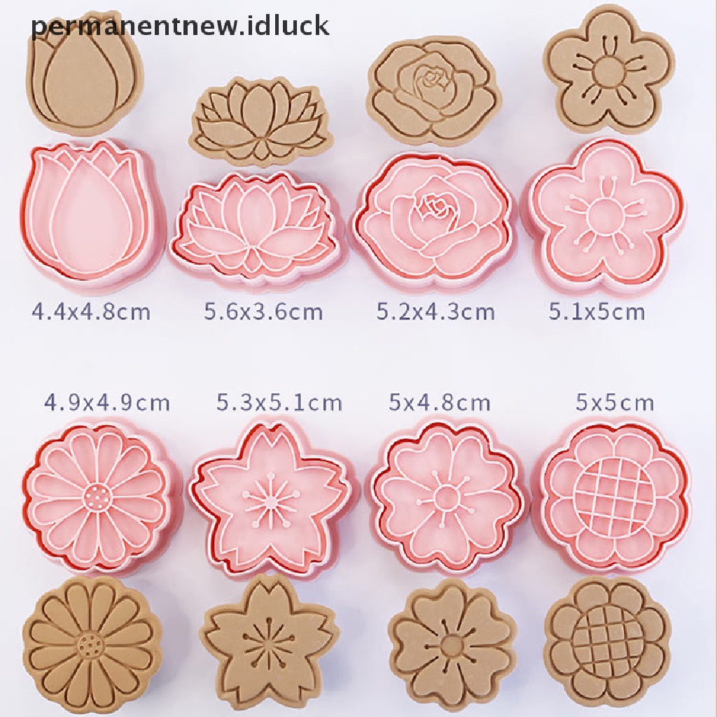 8pcs / Set Cetakan Kue / Biskuit Bentuk Bunga 3D Bahan Plastik Untuk Dapur