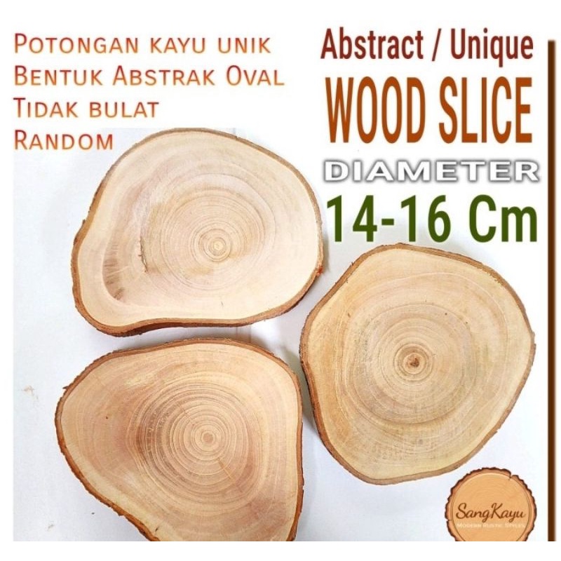 Tatakan panci panas wood slice 14-16 cm kayu bulat abstrak talenan kayu