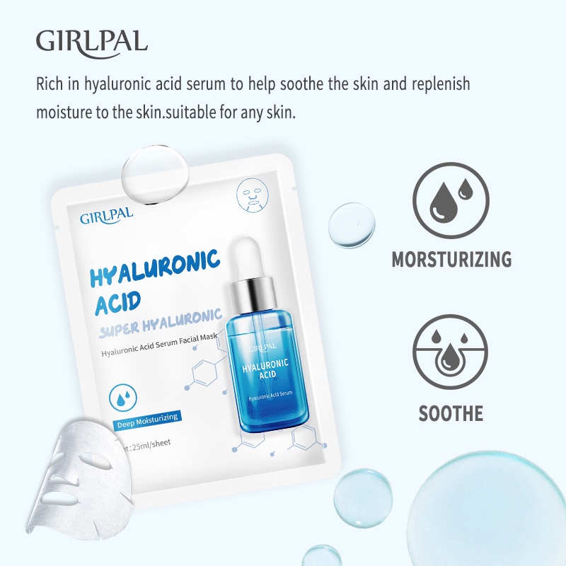 GIRLPAL HYALURONIC ACID SREUM FACIAL MASK Moisturizing Masker Face Sheet Mask Deep  Wajah Facial Skincare